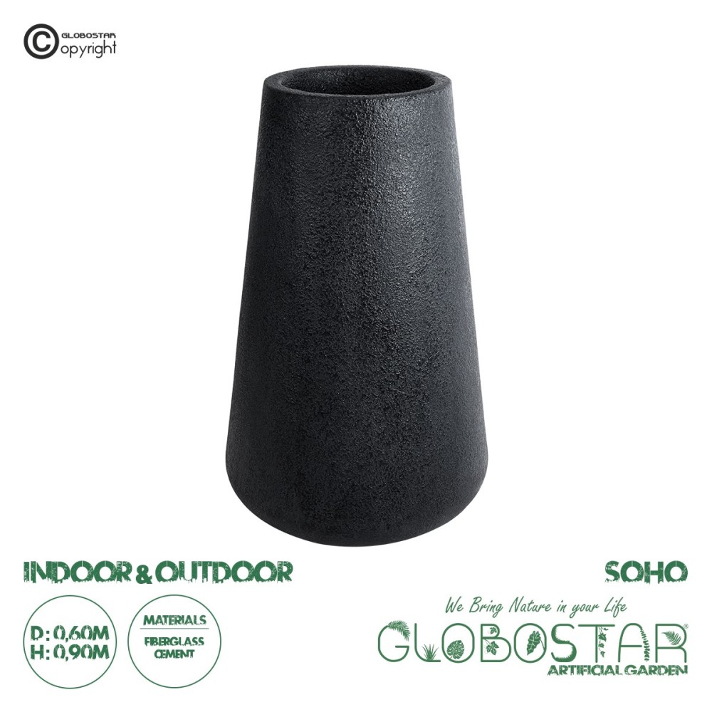 GloboStar® Artificial Garden SOHO 20790 Επιδαπέδιο Πολυεστερικό Τσιμεντένιο Κασπώ Γλάστρα - Flower Pot Μαύρο Φ60 x Υ90cm
